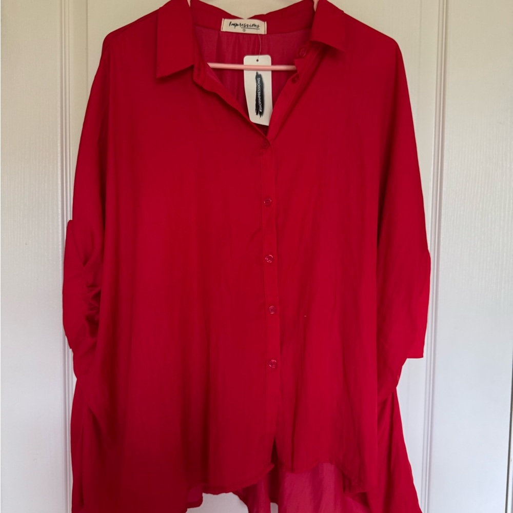 Women's Red Button-Up Top
